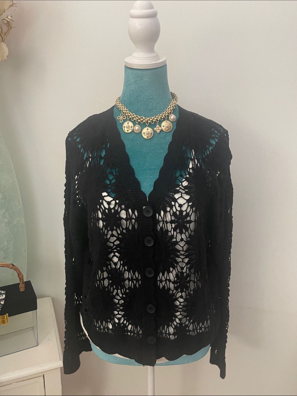 Esqualo Black Crochet Cardigan